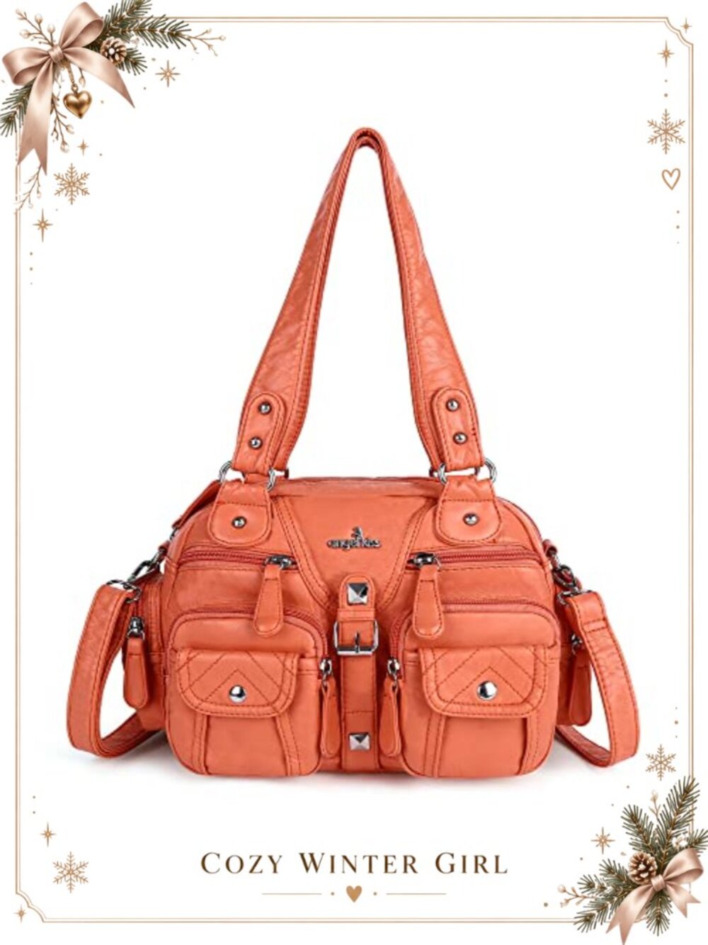 Washed PU Leather Crossbody Shoulder Hobo Bag Multipocket Removable Strap